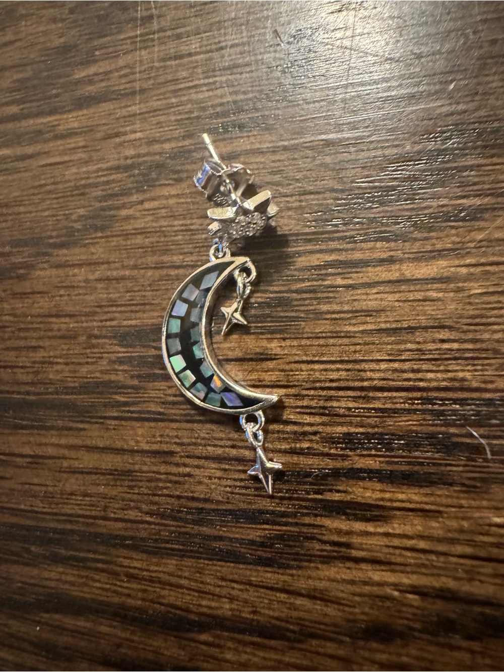 Sterling Silver Celestial Moon Star Mother of Pearl Inlay Drop Earrings Abalone - Picture 6 of 9
